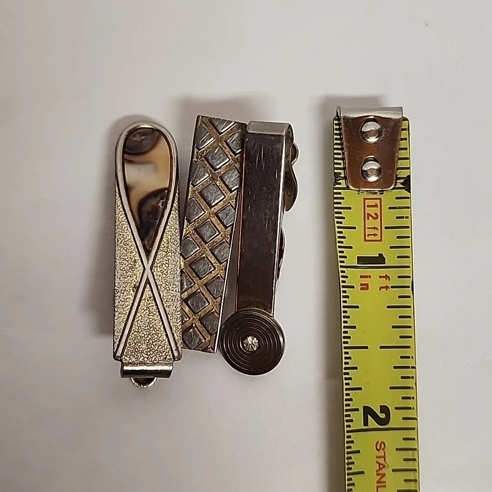 Elegant Vintage Faux Gold and Silver Tie Bar Clips 3 Pc Set